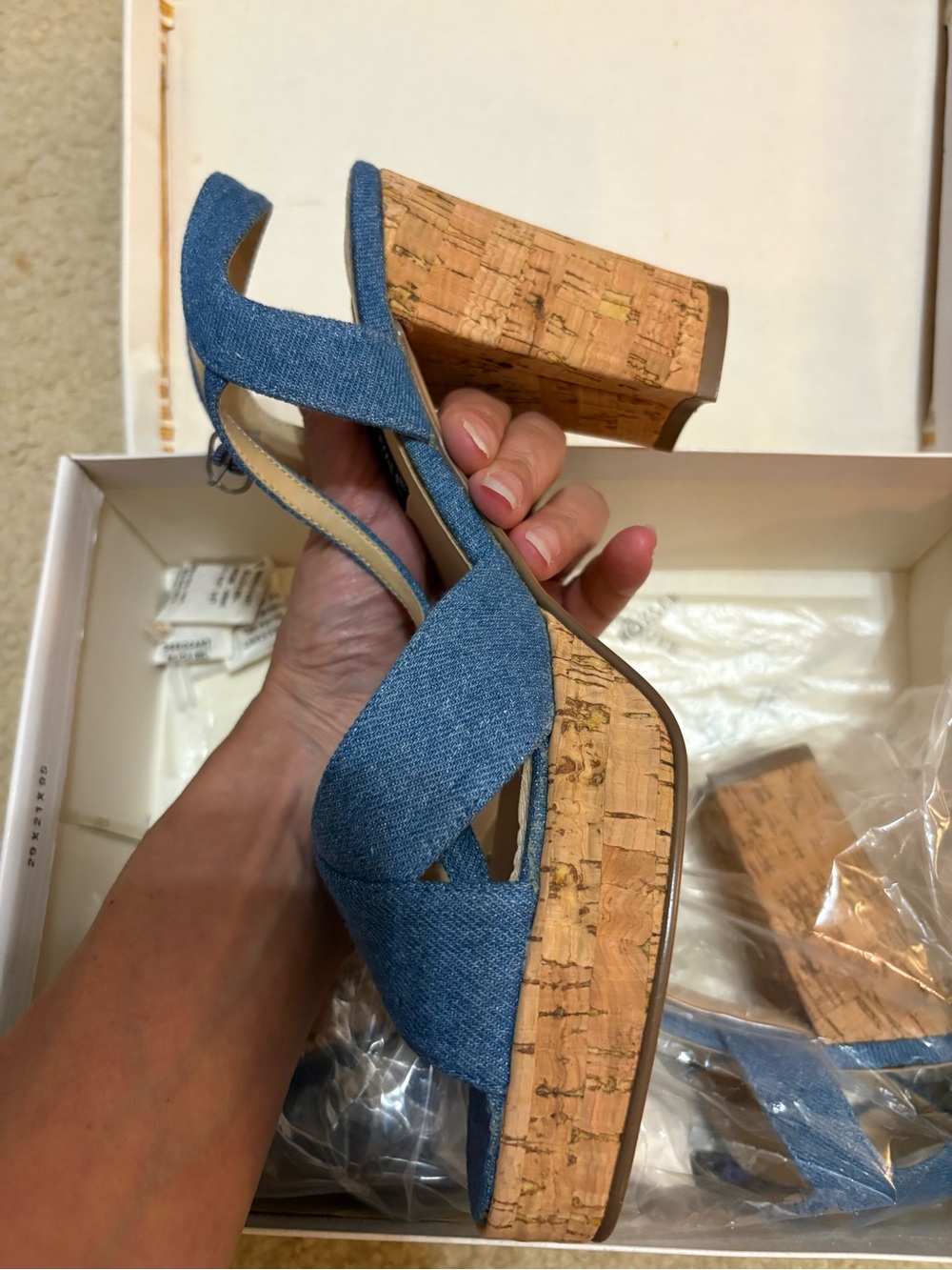 Blue Cork Platform Sandals - Women's Denim Size 9 New in Box - Picture 3 of 4